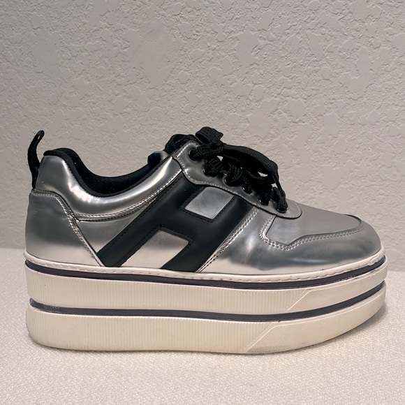coco rossino Shoes - Coco Rossino Silver and Black Platform Sneakers